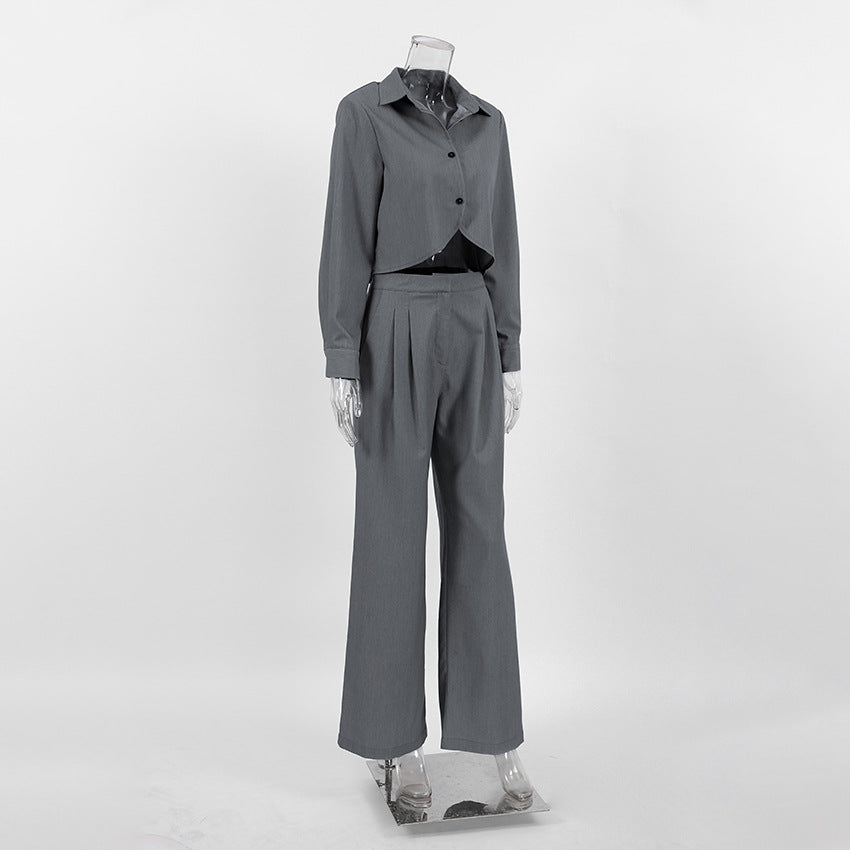 Women's Co-Ords Autumn and Winter Gray, Long Sleeve Shirt