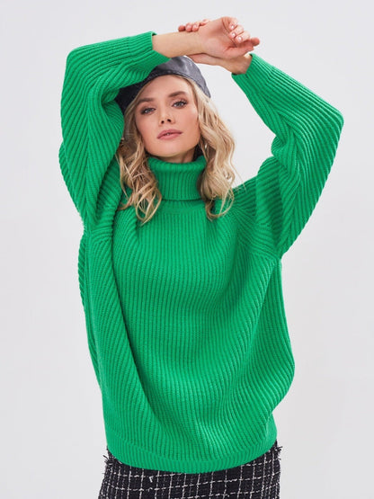 Women Work Business Casual Sweats Turtleneck Solid Color Loose Knitted Sweater