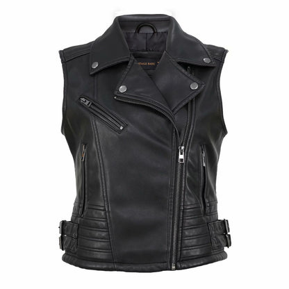 Women's Vest Slim Fit Short PU Leather Motorcycle Vest