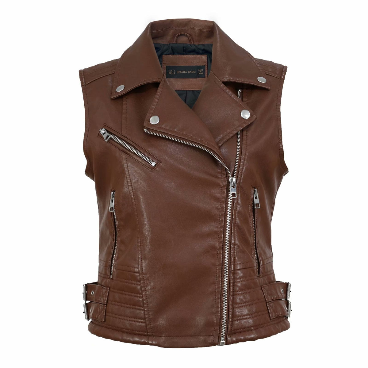 Women's Vest Slim Fit Short PU Leather Motorcycle Vest