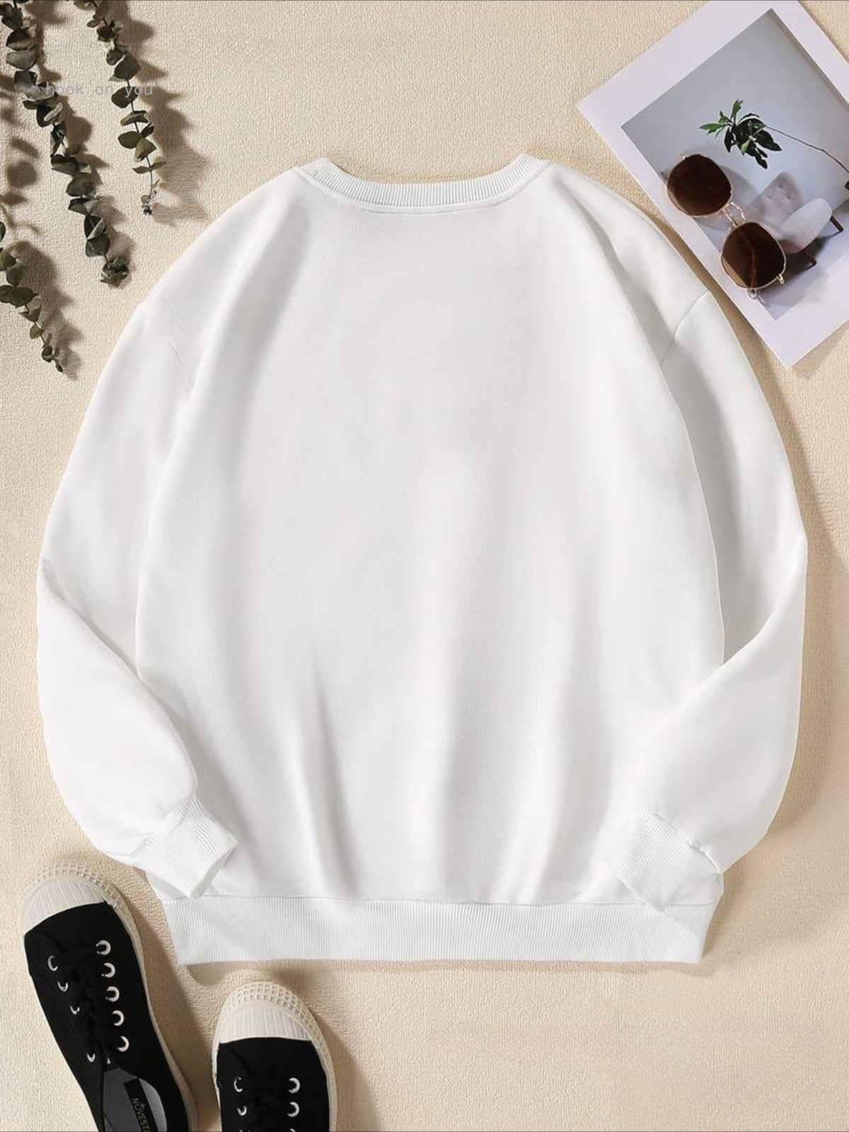 Women's Print Thermal Lined Crew Neck Loose Pullover Long Shirt